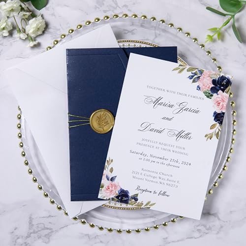 ponatia Navy Blue 5x7 Wedding Invitation Envelopes Sleeves - Image 4