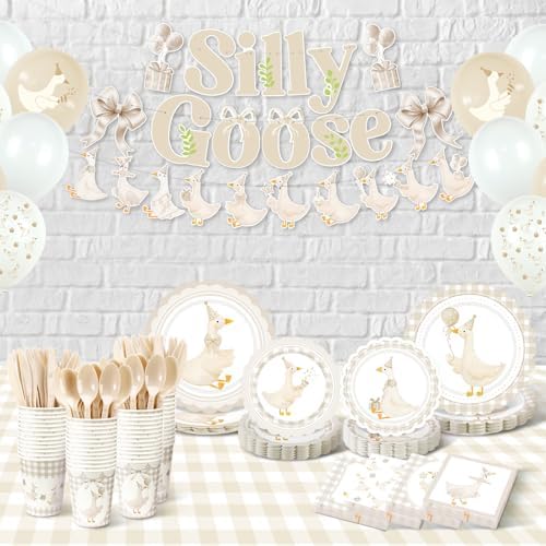VioraWhite 183 Pcs Silly Goose Birthday Party Set Classical Beige - Image 2