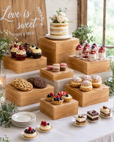 8 Pack Wooden Buffet Risers for Food Display, 8 Mini Sign - Image 3