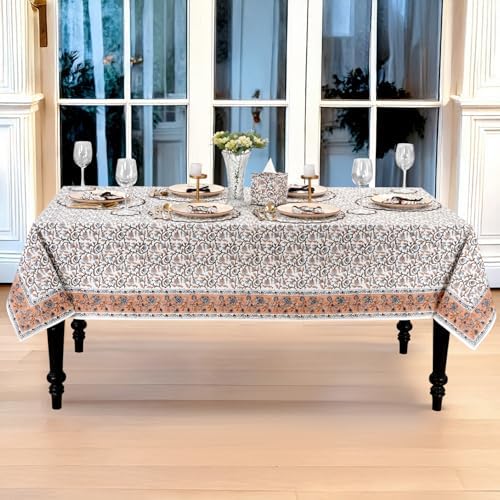 Ridhi Block Print Brown Meadow Vine Rectangle Cotton Tablecloth 108" x 60" Reusable Table Cover Decorative Everyday Use for Dining, Farmhouse, Home Gift for Spring, Easter, Valentine - Image 7
