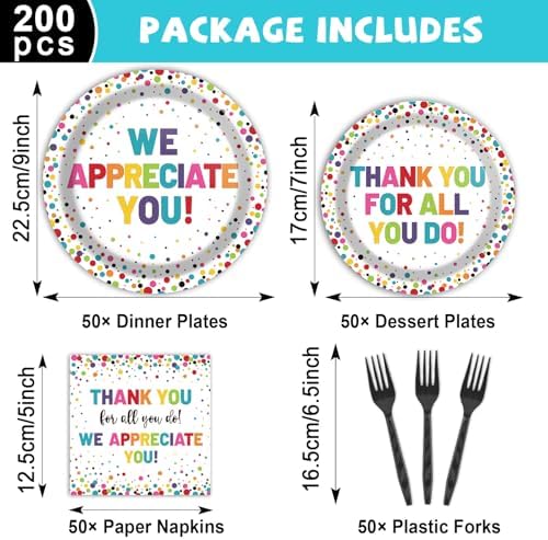 200pcs Thank You Plates Napkins We Appreciate You Paper Tableware Set Employee Appreciation Dinnerware Thank You Party Decoration for Teacher Volunteer Pastor Retirement Party Decor Supplies Serves 50 - Image 2