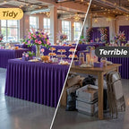 Purple Polyester Table Cloths for Rectangle 8 Foot Tables, 1 Pack Wrinkle Free Tablecloths Stretchy Banquet Ruffle Fitted Table Cover Desk Skirt for Parties Wedding Birthday Baby Shower - Image 6