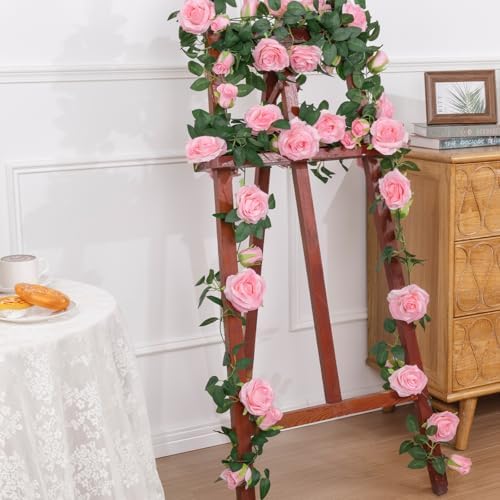 U'Artlines 3 Pack Artificial Pink Rose Garlands Flower Vines 19.5 ft - Image 4