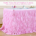 Partisky Pink Tulle Curly Willow Table Skirt for Rectangle Table 9ft, Ruffle Tutu Table Cloth for Girls Baby Shower,Birthday Party Candy Cake Tables - Image 4