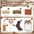54 Pcs Baby Shower Prizes for Winners Prizes Gifts 6 Sets with Headbands Eye Masks Mirrors Hair Ties Hair Clips Socks Storage Bags Thank Card Gift Bag for Baby Shower Party Wedding(Brown) - Image 4