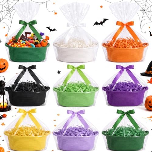 Hoolerry 8 Set Halloween Basket with Handles Cotton Rope Woven 12"x 8" x 5" - Image 6
