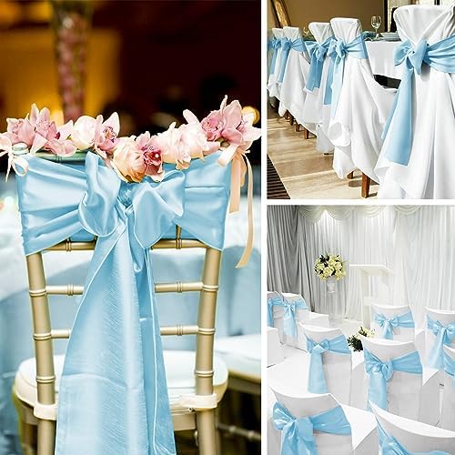 60 Pcs Light Blue Chair Sashes Satin Chair Bows Sashes for Party, Hotel, Wedding, Reception, Restaurant Event Decoration (7 x 108 inch) - Image 7