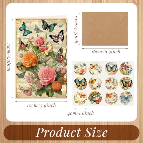Motiskyy 72 Pack Vinatge Butterfly Greeting Cards Bulk with 72 Pcs Retro Rustic Farmhouse Envelopes 72 Pcs Stickers, 4 x 6 Inch Vinatge Blank Inside Postcards Bulk for Baby Shower DIY Card Paper Gift - Image 2