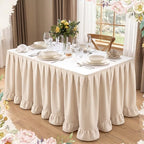 Flutesan 14 ft Brown Stripped Table Skirt for Rectangle Tables - Image 3