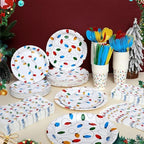Funnymoom 400 Pcs Christmas Party Supplies, Christmas Lights Paper Plates and Napkins Cups Set with Spoons Forks Knives, Xmas Light Tableware Set for Holiday Xmas Party Decorations - Image 4