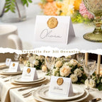 100 Pack Name Cards for Table Setting, Printable Place Cards with Antique Gold Rose Wax Seal Sticker for Wedding, Table Tent Card Stock for Party, Dinner (100 Pack Pearlized White) - Image 6