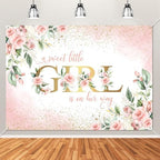 Avezano Girl Baby Shower Backdrop Pink Floral Sweet Baby Baby Shower Banner A Sweet Little Girl is on Her Way Party Decorations Banner (8x6ft) by AVEZANO