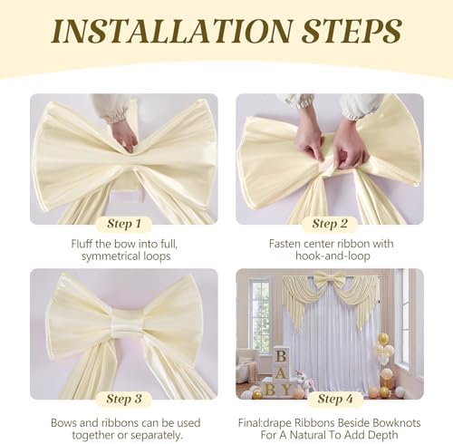 Large Beige Bow Decor, 47x24x118 Inches Giant Silky Ribbon Bows for Room Wall Decorations Oversized Coquette Stain Bow Party Decorations for Birthday Bridal Baby Shower Wedding Photo Booth Backdrop - Image 4