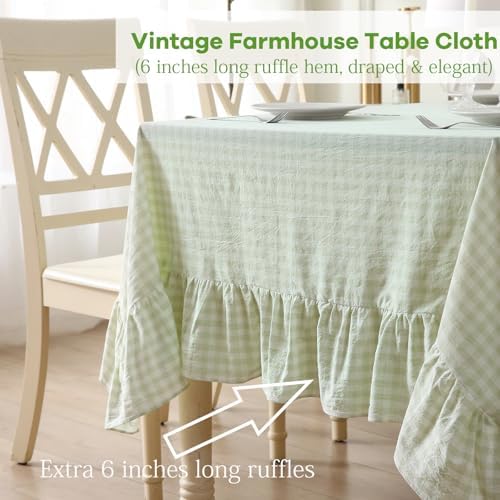 Pile Green White Gingham Ruffle Table Cloth Rectangular 120“x60” - Image 5