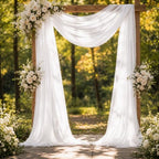 White Wedding Arch Draping Fabric Sheer Curtain Drapes 3 Panels | 20 ft Extra Long Shimmery Backdrop Curtains for Wedding Anniversary Party Summer Outdoor Events Drapery Photo Backgrounds - Image 3