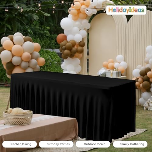 4 Pack Black Spandex Table Covers 4ft Rectangle Ruffle Skirts for Party - Image 6