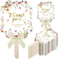 Huwena 50 Sets Wedding Fans for Guests Thank You for Celebrating with Us Fans Hand Fans Handheld Folded Fan Baby Shower Favors for Bridal Bridesmaid Gift Church Dancing(Light Green,Wildflower) by Huwena
