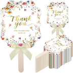 Huwena 50 Sets Wedding Fans for Guests Thank You for Celebrating with Us Fans Hand Fans Handheld Folded Fan Baby Shower Favors for Bridal Bridesmaid Gift Church Dancing(Light Green,Wildflower) by Huwena