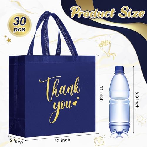 Sweetude 30 Thank You Non Woven Gift Bag, 11 x 12 x 5 Inch, Navy Blue - Image 3