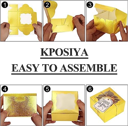KPOSIYA 120pcs Small Cookie Boxes with Window, 4x4x2.5 Gold Bakery Box - Image 6