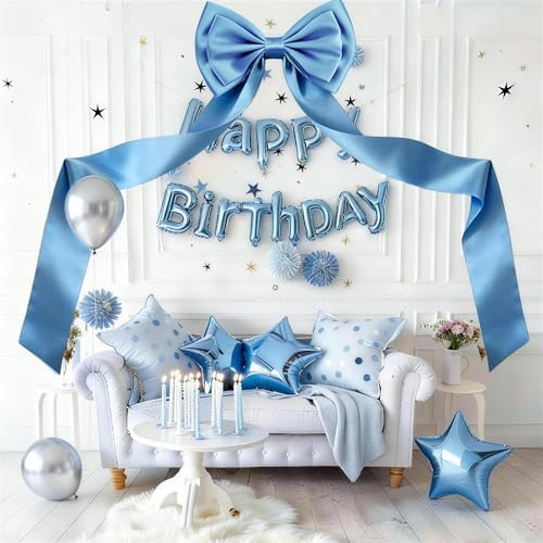 Giant Bow Decoration 75x18 Inch, Big Bow for Backdrop with 10 Pcs Satin Ribbon Bows, Large Satin Decorative Bows for Wedding Birthday Party Baby Shower Room Supplies(Blue) - Image 3