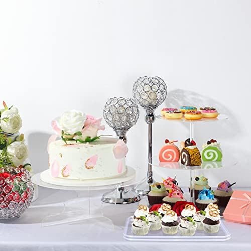 Sawysine 4 PC Acrylic Cake Stand Set Include 3 Tier Round Cake Stand 1 Tier Dessert Stands Holder 2 Serving Platter for Home Tea Wedding Birthday Baby Shower Party Supplies(Clear) - Image 5