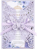 Purple Butterfly Laser Cut Wedding Invitations 50pcs Custom Invitation Card by Maffily