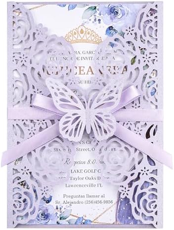 Purple Butterfly Laser Cut Wedding Invitations 50pcs Custom Invitation Card by Maffily