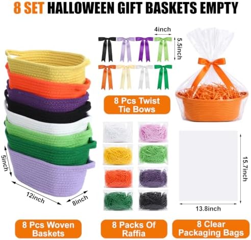 Hoolerry 8 Set Halloween Basket with Handles Cotton Rope Woven 12"x 8" x 5" - Image 2