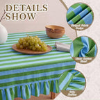 Tudomro Striped Tablecloth, Rectangle, Emerald, Sky Blue, 84'' X 60'' - Image 3