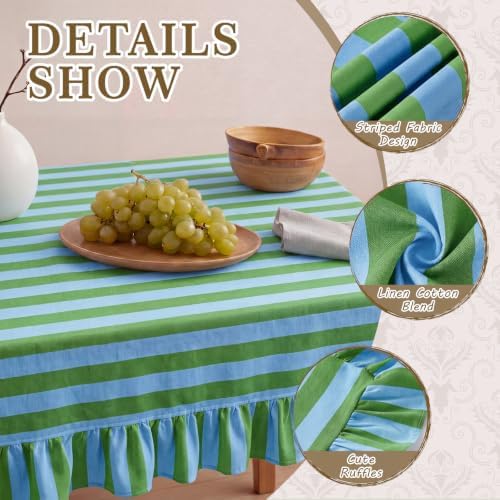 Tudomro Striped Tablecloth, Rectangle, Emerald, Sky Blue, 84'' X 60'' - Image 3