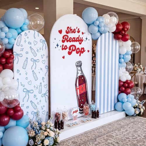 Tegeme 3 Pcs She's Ready to Pop Arch Backdrop Covers, Blue Gingham Soda - Image 6