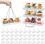 Thenshop 40 Pcs Clear Cupcake Boxes 9x3x3 in 3 Compartment Holder,White by Thenshop