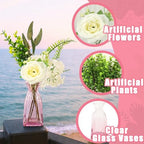 WARMALL Artificial Flowers with Vases, 16 Pcs Pink Bud Vases, & 81 Pcs Artificial Plants DIY Set Suitable for Centerpieces Table Weddings Party Office and Indoor Decor Mini Small Glass Clear - Image 5