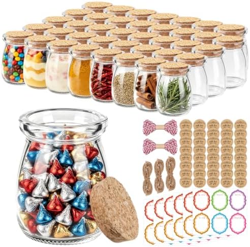 40 Pack 3.4oz Glass Jars with Cork Lids, Yogurt & Candle Jars by BIGIVACA
