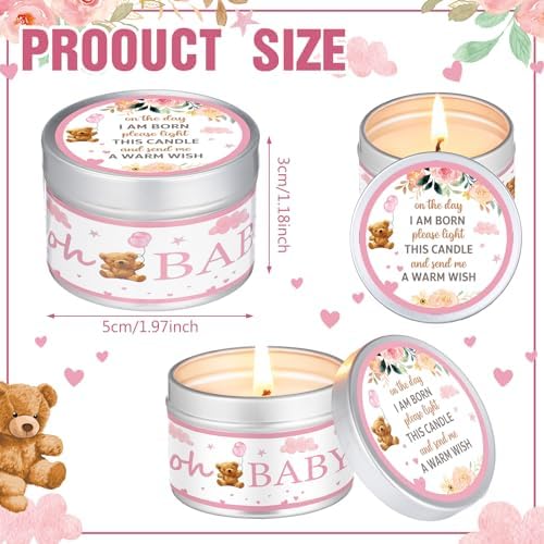 MTLEE Bear 24 Pcs Baby Shower Party Favors Candles Lavender Scented Baby Shower Favors for Guests Rustic Tealights Candles Gender Reveal Return Gifts(Pink, 1.2 oz) - Image 2