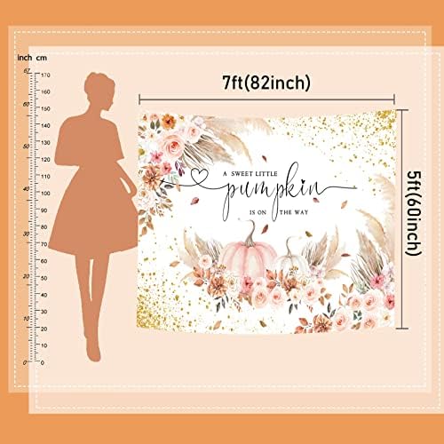 Mocsicka Pumpkin Backdrop for Girl Boy Autumn Fall Baby Shower Party Decorations Boho Blush Floral A Little Pumpkin is On The Way Baby Shower Cake Table Banner (Pink, 10x8ft(120''x96'')) - Image 6