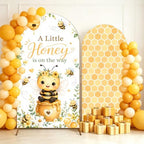 2PCS A Little Honey is on the Way Arch Backdrop Cover 6ft 7.2ft Stretchy Spandex Fitted Bumble Bee Baby Shower Backdrop for Honey Bee Baby Shower Party Decorations Supplies Photo Props - Image 3