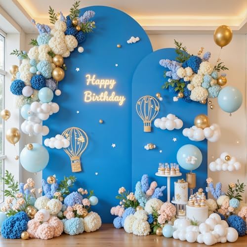 Baby Blue and Royal Blue Photo Arch Backdrop Cover Set of 2 for Baby Shower Boy Party 7.2ft and 6ft Arch Covers Stretchy Backdrop Spandex Birthday Arch Stand Covers for Wedding Banquet Background - Image 5