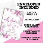 Snowflake Winter Theme for Girls Baby Shower 20 Custom Invitations 5"x7" Personalized Fill-In Cards with Envelopes, Baby Shower Stationery Set, Made in USA by Amanda Creation - Image 6