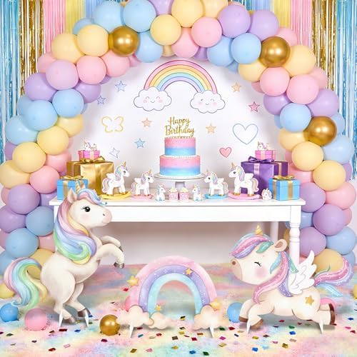 3Pcs Unicorn Birthday Decorations, Large Rainbow Unicorn Cardboard Cutout Standup, Girls Baby Shower Party Signs for Photo Booth Props Backdrops Indoor Outdoor Cartoon Party Supplies - Image 2
