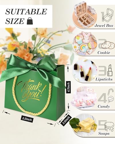 EQOREIIN 100 Pack Small Thank You Gift Bags with Handles & Ribbon, Green - Image 2