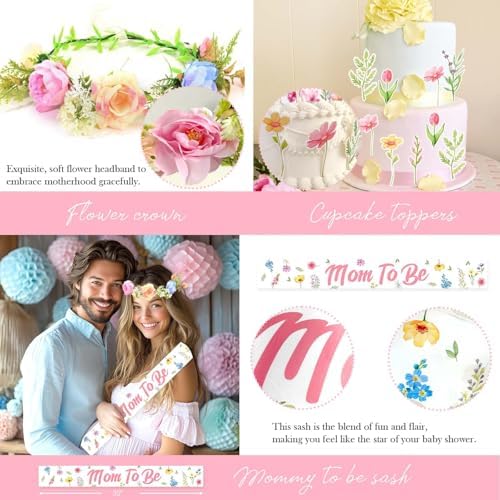Party Inspo Wildflower Baby Shower Decorations, Baby Shower Decorations for Girl, Wild Floral Baby Shower Decorations, A Little Wildflower is On The Way Baby Shower Backdrop Balloon Cupcake Topper - Image 4