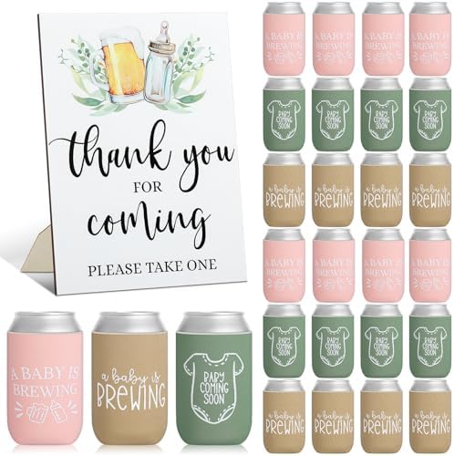 SiliFine 37 Pcs a Baby Is Brewing Can Coolers Baby Shower Party Favors by SiliFine