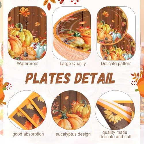 Pickmesh 400 Pcs Party Supplies Disposable Paper Plates Napkins and Cups Decorations for Men Women(Autumn Pumpkin,Orange) - Image 2