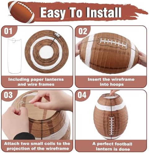 20 PCS 12 Inch Football Paper Lantern Ceiling Football Party Lantern Sport Paper Hanging Lanterns for Sport Themed Birthday Baby Shower Classroom Game Party Centerpieces Superbowl Season 2026 - Image 3