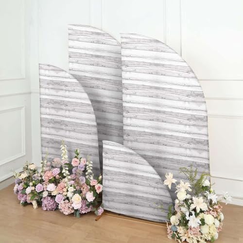 Efavormart Set of 4 Whitewash Wood Print Spandex Chiara Backdrop Covers, Fitted Half Moon Arch Slipcovers 2.5ft-7ft for Shabby Chic and Coastal Decor - Image 4