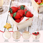Thyle 60 Pcs/30 Sets Wood Berry Basket with Gingham Wax Paper Sheets Farmer Market Shower Party Favor Small Container Boxes for Friut Vegetable Locally Grown Baby Shower Display Gift(Strawberry,Pink) - Image 4