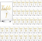 Tuanse 40 Pack Gold Acrylic Wedding Table Numbers 1-40 Clear Stand with Calligraphy Holders - 4 x 6 Inch Acrylic Table Signs for Wedding Reception Centerpieces by Tuanse