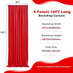 20ft x 10ft Wrinkle Free Red Backdrop Curtain for Parties, 4 Panels 5×10ft Silky Polyester Red Photo Backdrop Drapes Back Drop Cloth for Birthday Theme Party Wedding Photography Background - Image 2